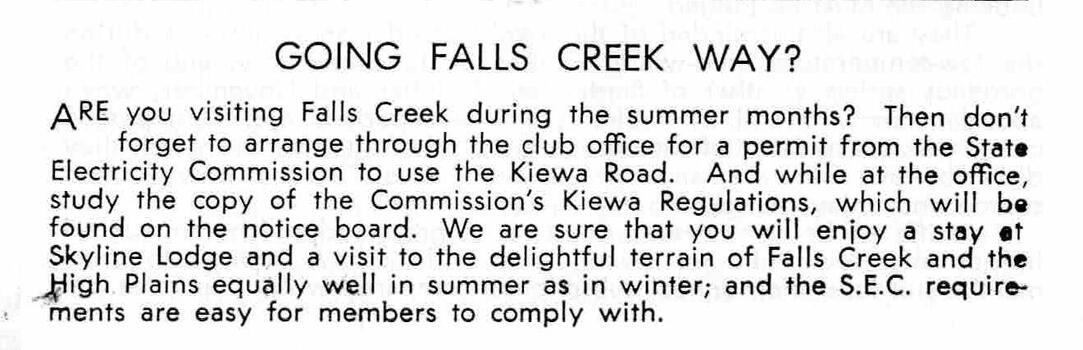 Falls Creek Information and Skyline