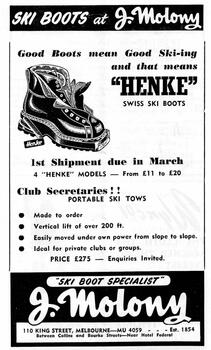 J Molony advertising Ski Boots