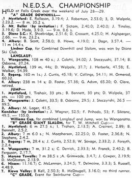 N.E.D.S.A. Championship results Falls Creek July 1956