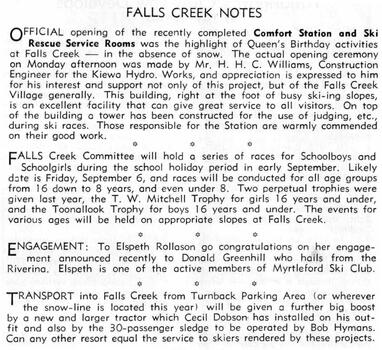 Falls Creek activities and transport facilities