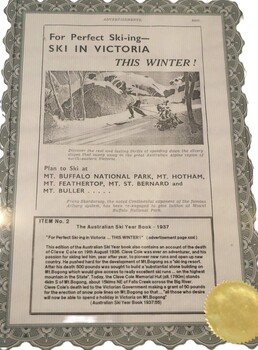 Framed advertisement from "Australian Ski Yearbook" 1937