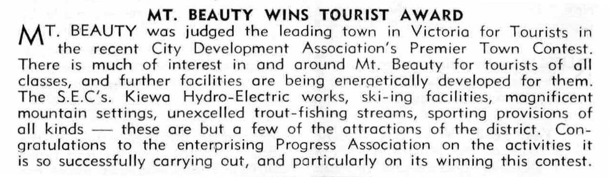 Mt Beauty wins Tourist Award