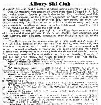 Albury Ski Club Racing Carnival results