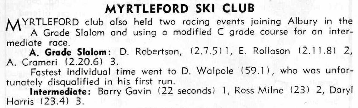Myrtleford Ski Club Race results
