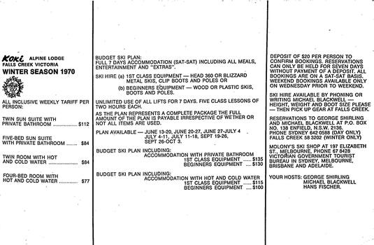 Tariffs and dates Winter 1970