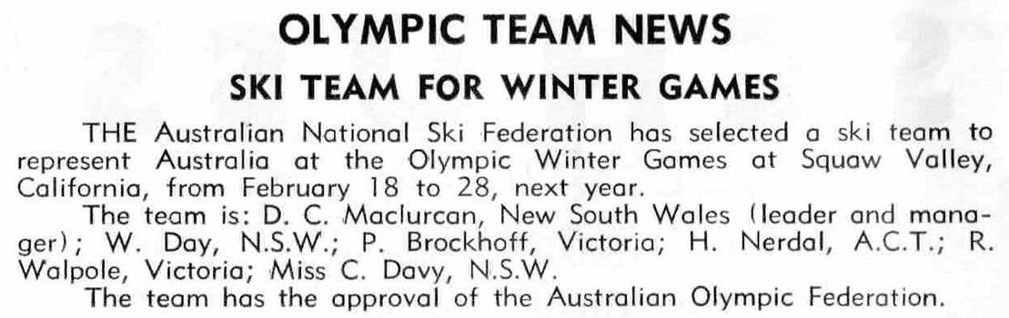 Olympic Team for 1960 Games