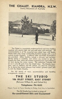 Back cover featuring the Chalet, Kiandra, NSW