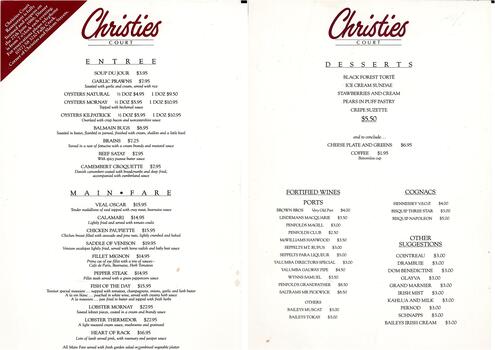 Christies Court Menu, Pretty Valley