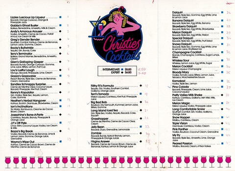Christies Cocktail Menu reverse