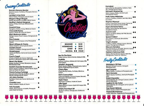 Christie's Cocktails Menu 4  Reverse