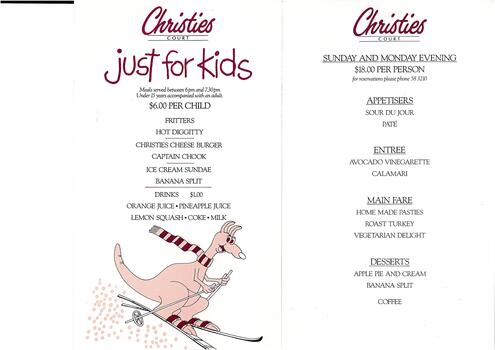 Christies Court Menu Just for Kids