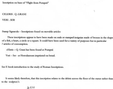 Work on paper - Details of Inscriptions, Inscriptions on the base of the statue, "Flight of Pompeii"