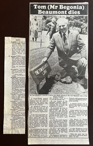 Work on paper - A Renowned Curator, Tom (Mr Begonia) Beaumont, death July 14, 1989, Courier newspaper, 14 July, 1989