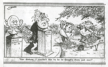 Work on paper - Cartoon by Jeff, Gough Whitlam's Statue, 1975