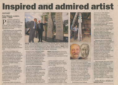 Work on paper - Peter Blizzard, sculptor, 1940-2009, Obituary. "Inspired and Admired Artist", C 2009