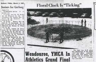 Work on paper - The Floral Clock in the Ballarat Botanical Gardens, Ceremony to Hand Over the Clock to the City of Ballarat, Courier, 5th March 1954