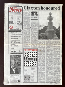 Work on paper - The Ballarat News, 8/10/1997. Butters, Peter, "Claxton Honoured.", October 8 1997