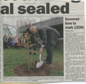 Work on paper - The Planting of Two New Caledonia Pine Trees and Stoddart Statues Greeting Cards, Ballarat Botanical Gardens 150th Anniversary, Courier 27/9/2007, 27/9/2007