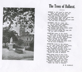 Work on paper - The Trees of Ballarat, A Poem by H.E.Ramsay, Unknown.  [C 1940's?]  There is no reference or indication as to where the poem was originally published