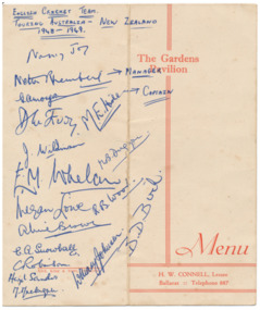 Photograph - Menu Gardens Pavilion, Ballarat Botanical Gardens signed by English Women's Cricket Team - Photo