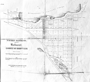 Work on paper - Suburban Allotments (west of) Ballaarat, Wendouree or Yuille's Swamp, County of Grenville 30/4/1856, 30/4/1856. No date given for photocopy