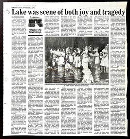 Work on paper - "Lake was scene of both joy and tragedy". Ballarat Courier 6/5/1998, Suicide and Women's Rights, 6/5/1998