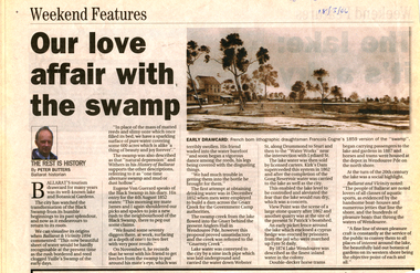 Work on paper - The Black Swamp and Lake Wendouree's Water Supply. The Ballarat Courier,18/3/2006, The Lake in the Nineteenth Century and the Problems with Water, 18/3/2006