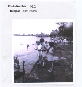Work on paper - Three Children Feeding the Swans at Lake Wendouree, Free Time by Lake Wendouree, Ballarat