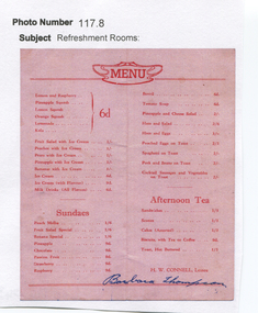 Work on paper - Refreshment Rooms and Menu, Lake Wendouree, Ballarat