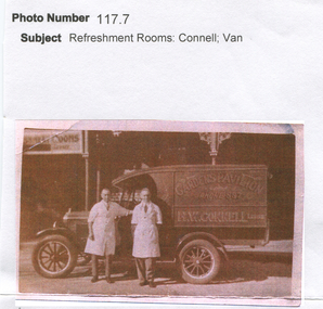Work on paper - Connell's Van and Mr H.W. Connell Lessee, at the Refreshment Rooms, Gardens Pavilion, Lake Wendouree, Ballarat