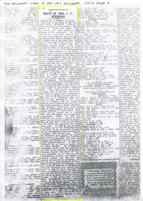 Work on paper - John Young McDonald - Obituaries in the Ballarat Courier and Ballarat Star, 1917, Reporting the Death of a Public Benefactor, John Young McDonald
