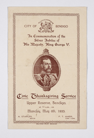 Programme - Event program for the 1935 Silver Jubilee celebrations of His Majesty, King George V, Boltons, Civic Thanksgiving Service, c 1935