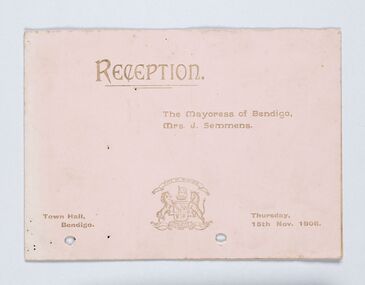 Memorabilia - Event Program, City of Bendigo, Reception, 1906