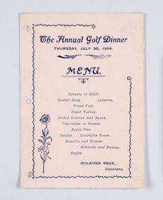 Memorabilia - Event Menu Card, The Annual Golf Dinner, 1908