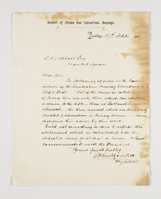 Letter - Correspondence from School of Mines and Industries, Bendigo to R.H. S Abbott, Bendigo School of Mines and Industries, 17th September, 1901