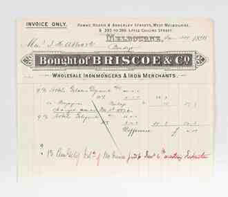 Financial record - Invoice, Briscoe & Co, 1898