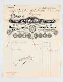 Financial record - Invoice, The Australian Explosives & Chemical Co, The Australian Explosives & Chemical Coy Ltd, 1898