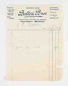 Financial record - Invoice, Bolton Brothers Printers, Bolton Brothers, 1920