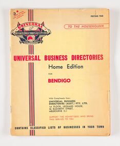Book, Universal Business Directories, Universal Business Directory for Bendigo, c 1950