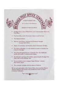 Souvenir - Bendigo Post Office Centenary Ephemera, Ted Rankins, 1987