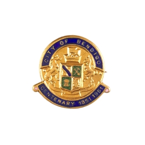 Decorative object - City of Bendigo Centenary decorative pin, Stokes and Son, 1951