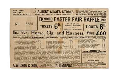 Ephemera, Bendigo Easter Fair, Bendigo Easter Fair Raffle Ticket, 1915