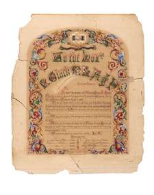 Artwork, other - Illuminated Letter of Appreciation, Frederick. de Kock, To the Hon R Clark M.L.A.J.P, 21 September, 1881