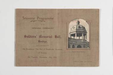 Programme, Cambridge Press, Soldiers Memorial Hall Opening Ceremony, 1921