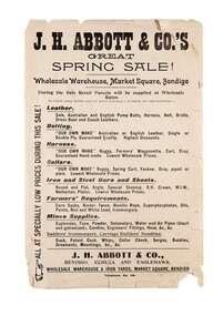 Flyer, RHS Abbott, J.H. Abbott & Co.'s Great Spring Sale, c 1880