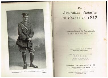 Book, John Monash, The Australian victories in France in 1918, 1920