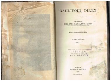 Book, Edward Arnold, Gallipoli diary vol.1, 1920