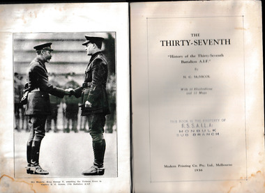 Book, Modern Printing, The Thirty-Seventh : history of the Thirty-Seventh Battalion A.I.F, 1936
