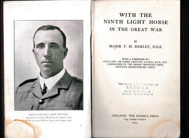 Book, Hassell Press, With the Ninth Light Horse in the Great War, 1924