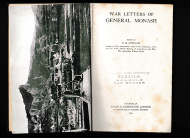 Book, F.M. Cutlack, War letters of General Monash, 1934